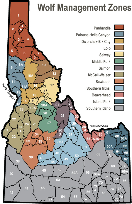 Idaho Wolf Hunting Zones Map